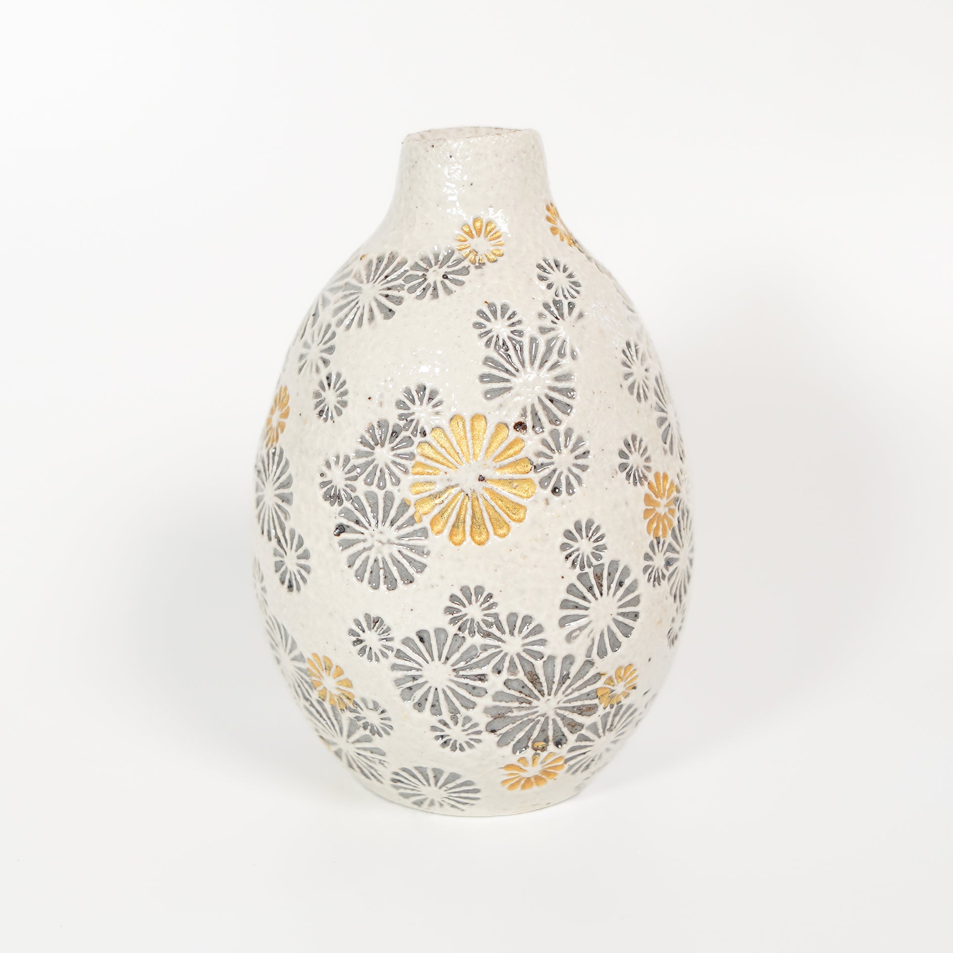Mishima Golden Overglaze Teardrop Flower Vase - White
